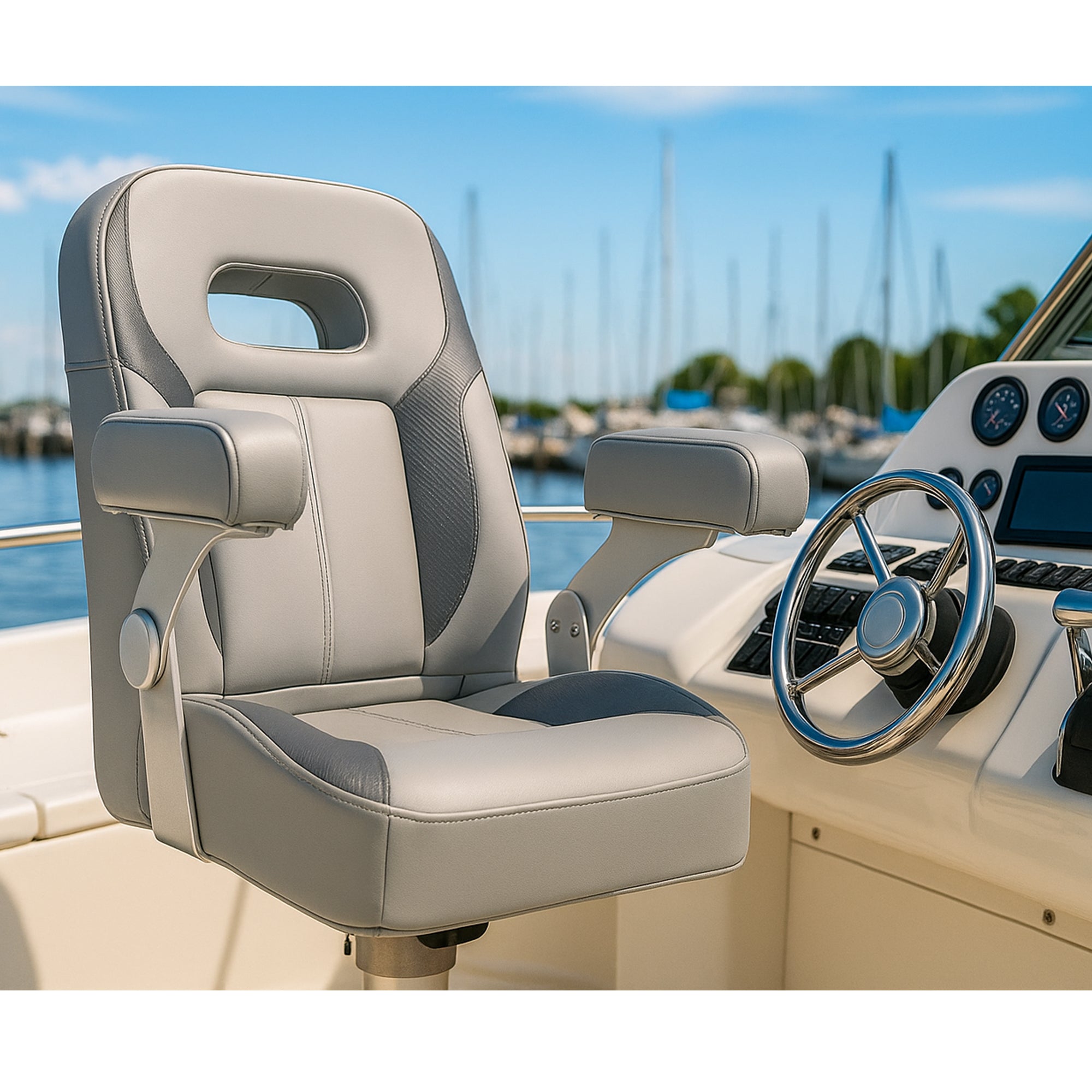 NORTHCAPTAIN Premium Pontoon Captain's Chair High Back Reclining Pontoon Bucket Boat Seat with Adjustable Aluminum Armrests